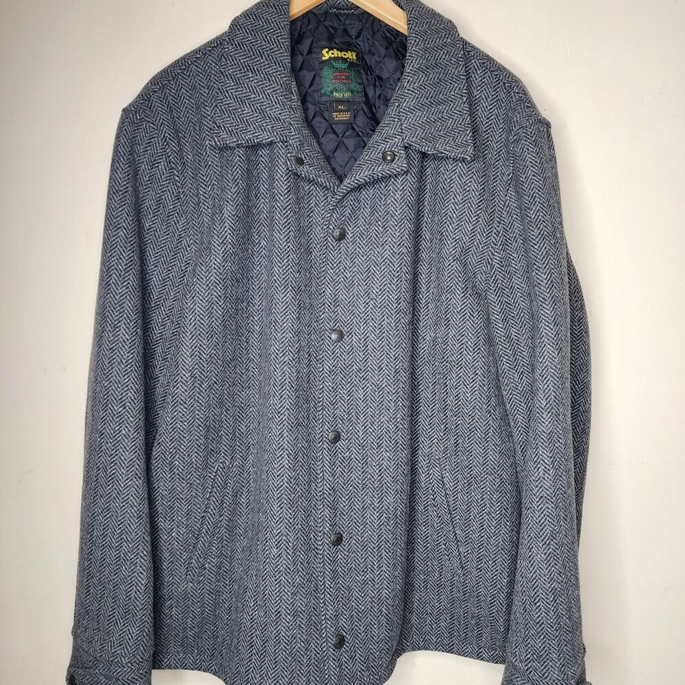 Schott NYC Blue Herringbone Wool Jacket